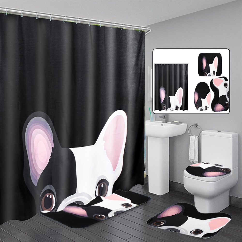 Rideau de douche imprime avec un joli chien et des rideaux en polyester pour tapis de bain