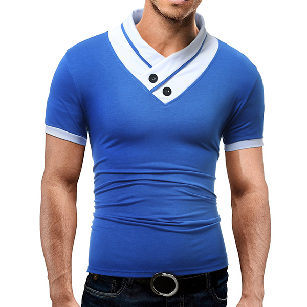 

Summer Mens Causal Hit Color High Collar T-Shirts Cotton Soft Sport Short-sleeved T-shirt