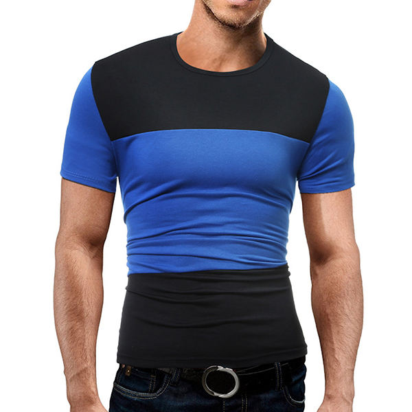 

Summer Mens Causal Hit Color Stitching T-Shirts Cotton Soft Sport Short-sleeved T-shirt
