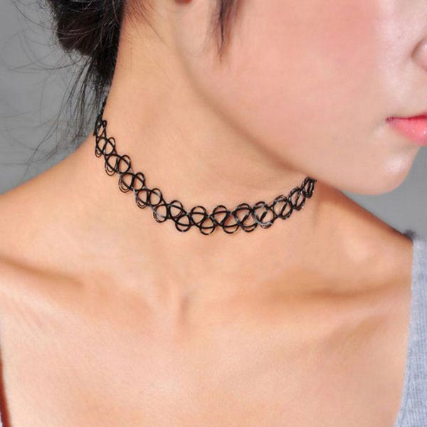 Black Stretch Henna Tattoo Choker Collar Necklace Vintage ...