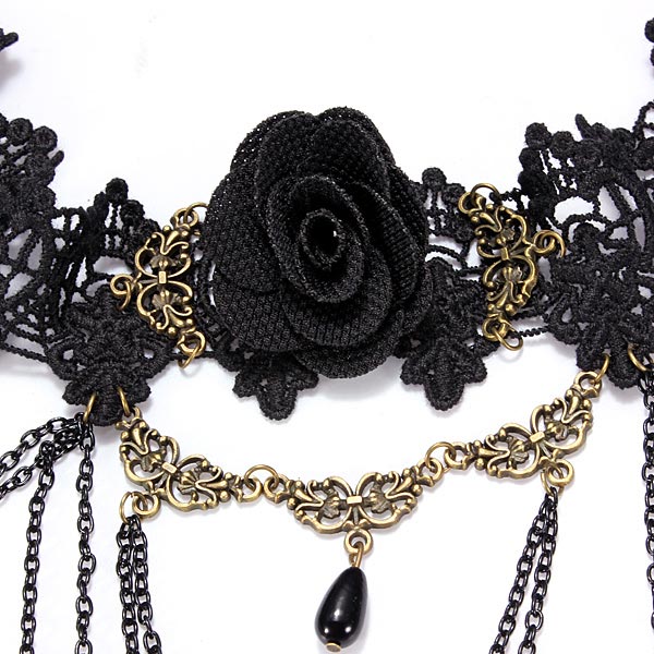 Gothic Women Black Rose Flower Beads Lace Collar Necklace Jewelry - US ...