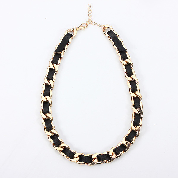 Black Satin Double Braided Rope Gold Chain Necklace Jewelry - US$2.99