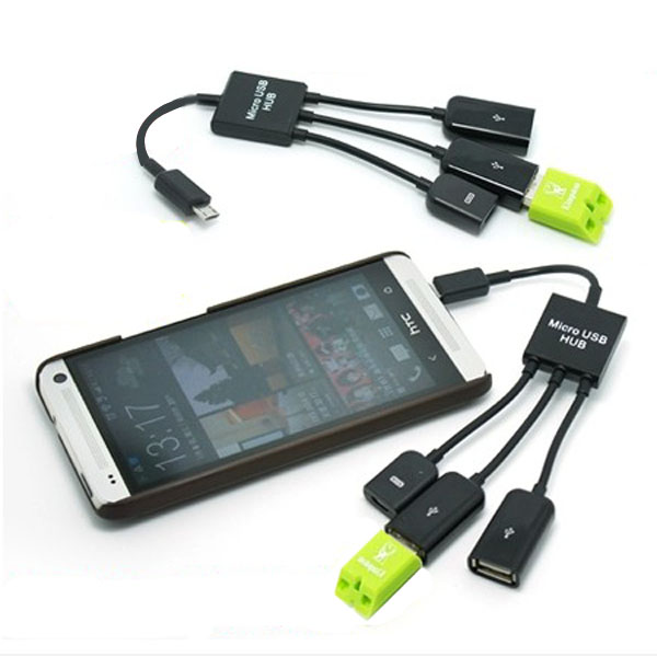 Dual Micro USB Host OTG Hub Adapter Cable + Power For 