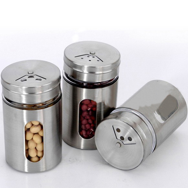 

Stainless Spice Shaker Salt Pepper Flour Cruet Storage Jar Bottle