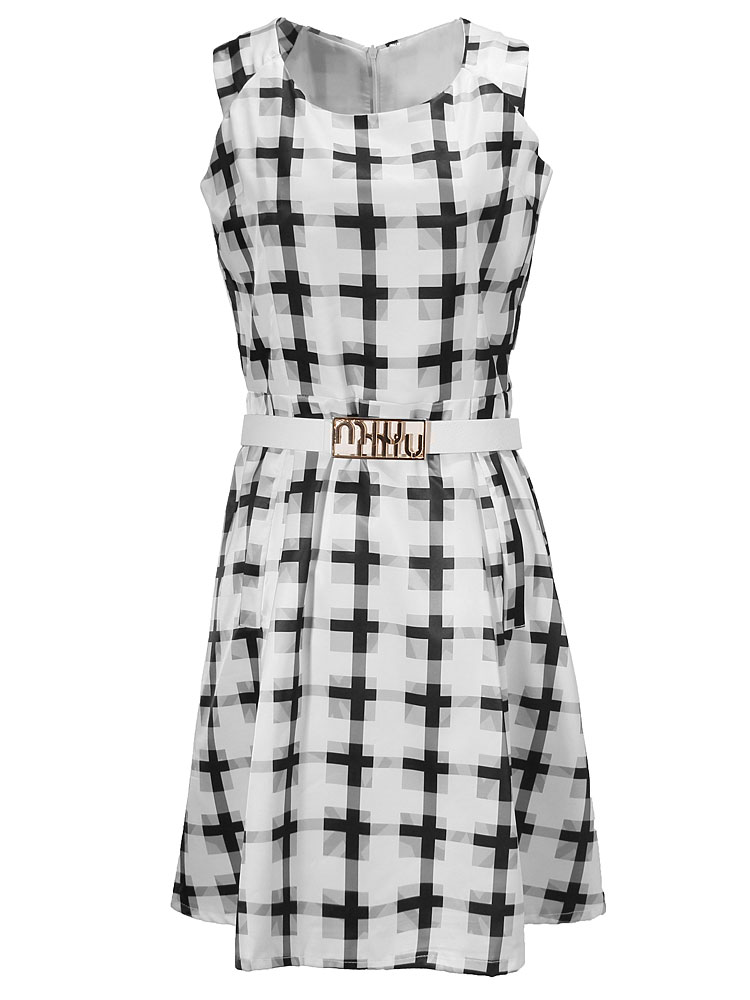 

BG-impression Vintage Checkered Print Sleeveless Dress