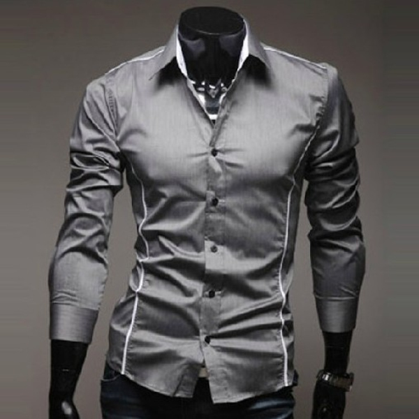 Hot Stylish Men Casual Slim Fitted Dress Shirt - US$11.80 sold out