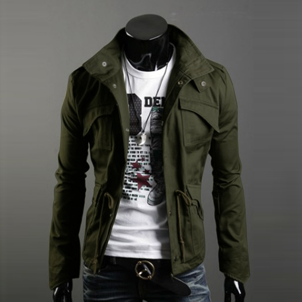 Fashion Multi-pocket Zipper Stand Collar Men's Slim Cotton Jacket ...