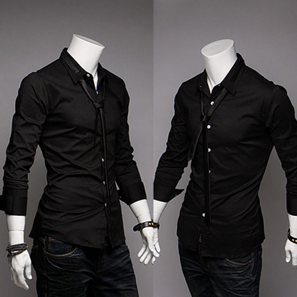 Men's Fashion Casual Trim Slim Fit Dress Shirt(free tie) - US$16.99 ...