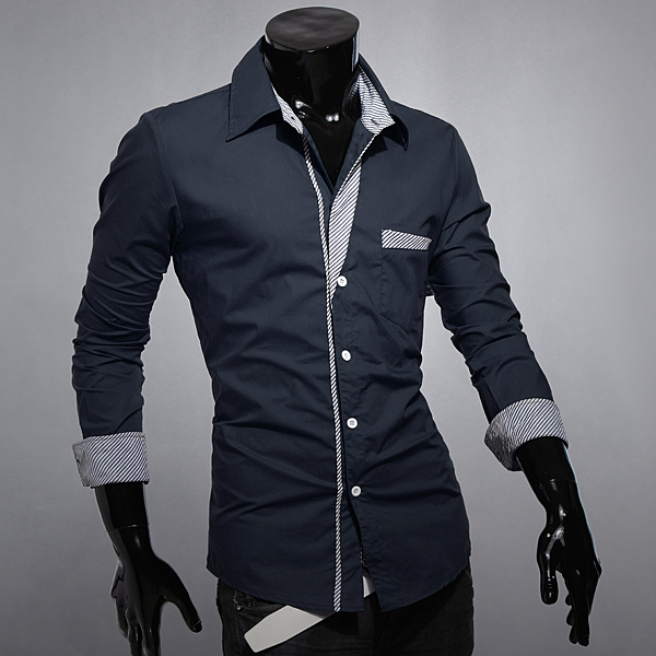 NEW Mens Casual Stripes Slim Fit Long Sleeve Luxury Dress Shirt T ...