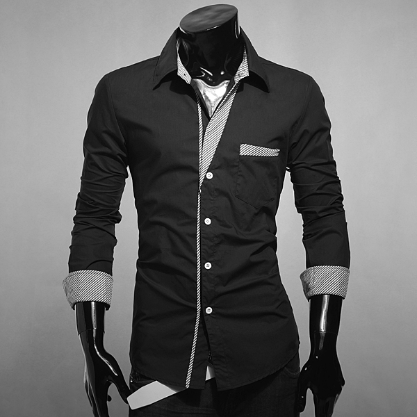 NEW Mens Casual Stripes Slim Fit Long Sleeve Luxury Dress Shirt T ...