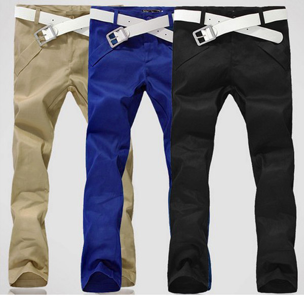 Men's Fashion Casual Cotton Skinny Straight Long Pants Trousers - US$12 ...