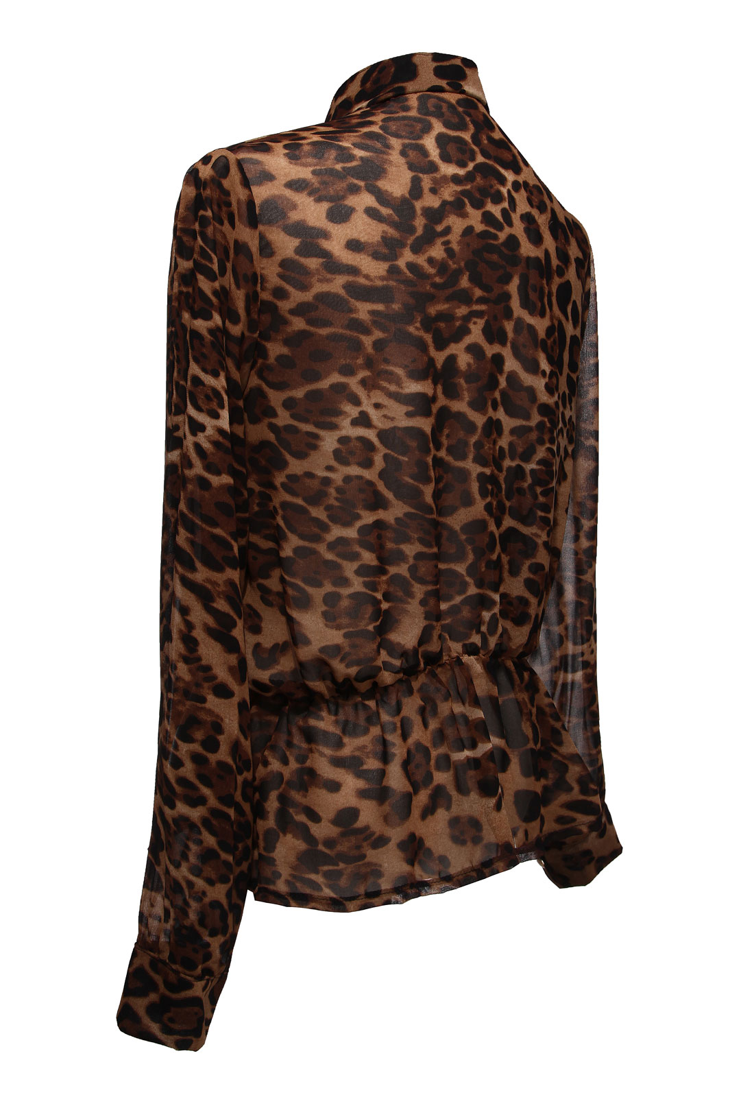 Fashion Korean Leopard Print Stand-up Collar Long Sleeve Chiffon Shirt ...