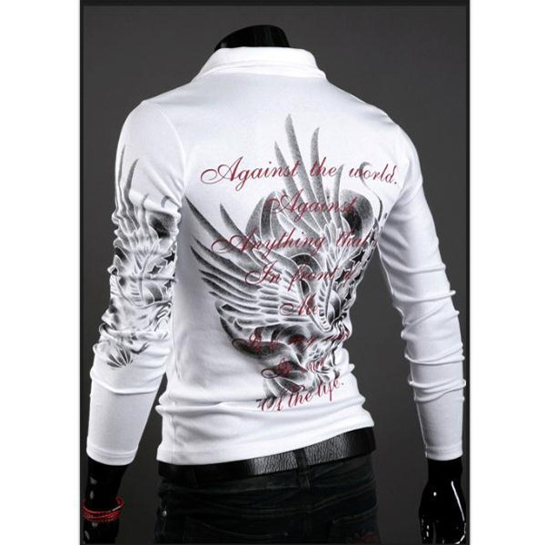 Men's Eagle Tattoo Printing Long Sleeve Slim T-Shirt - US$14.99 sold out