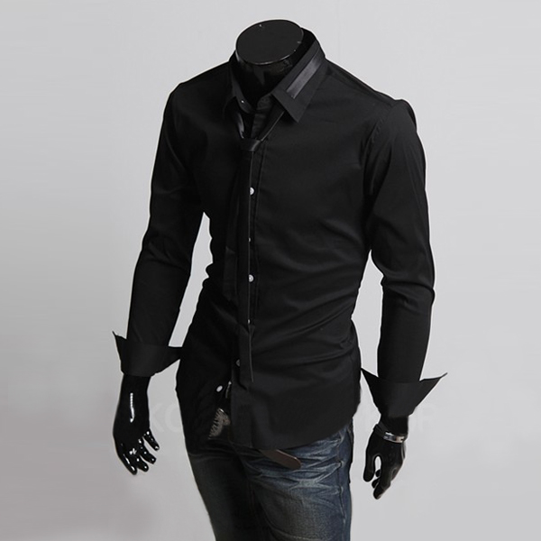 Men's Fashion College Wind Solid Color Slim Shirt Send The Tie - US$12. ...