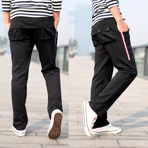 Men's Fashion Colored Ribbon Mid-rise Solid Color Sweat Pants - US$17. ...