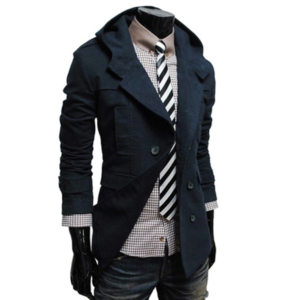 Men Double-Breasted Coat Hoodie Jacket Casual Windbreaker - US$36.69