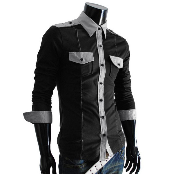 Mens Casual Slim Fit Long Sleeve Two Pocket Shirts - US$14.50 sold out