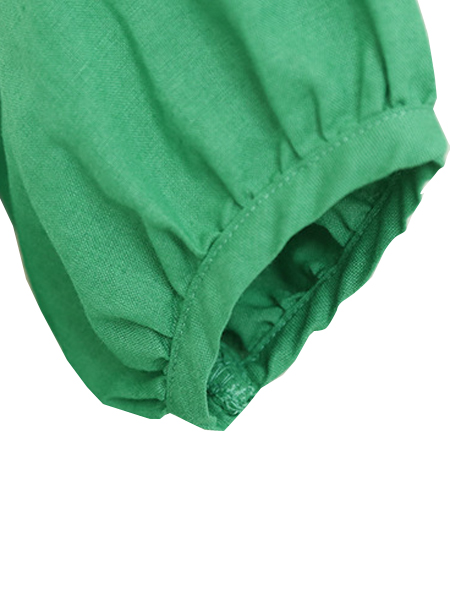Woman Half Puff Sleeve Irregular Hem O-Neck Cotton Blend Shirt - US$16. ...