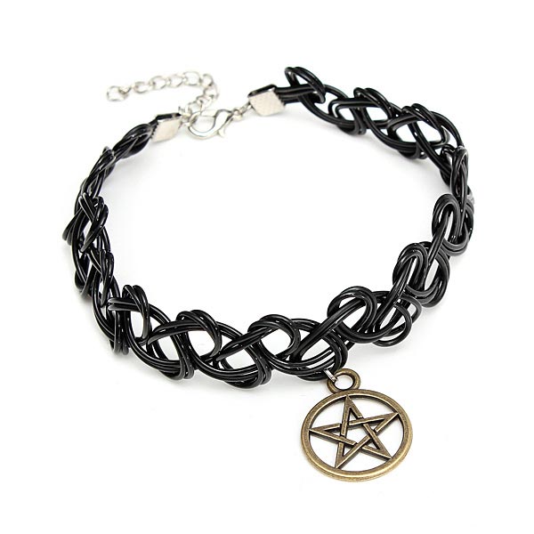Black Elastic Stretch Tattoo Choker Necklace Pentagram ...