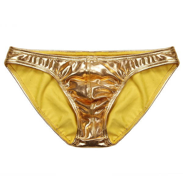 Mens PU Leather Sexy Underwear Gold Tight Body Shaping Briefs Boxer at ...