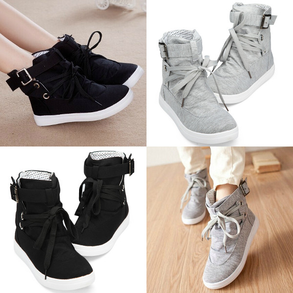 New Flat Lace Up High Top Canvas Shoes Casual Trainers Ankle Boots size ...
