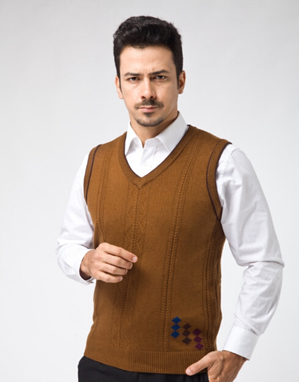 Men's Fashion Wool V-Neck Sleeveless Vest Patterns Knittting ...