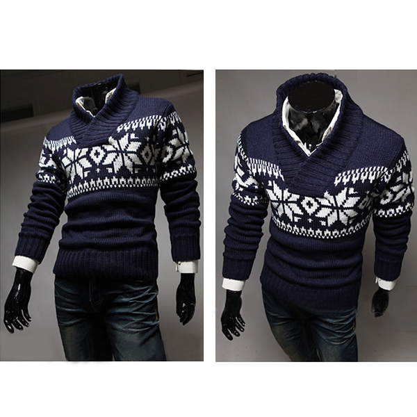 Christmas Mens Snowflake Turtleneck Pullover Thickening Warm Sweater at ...