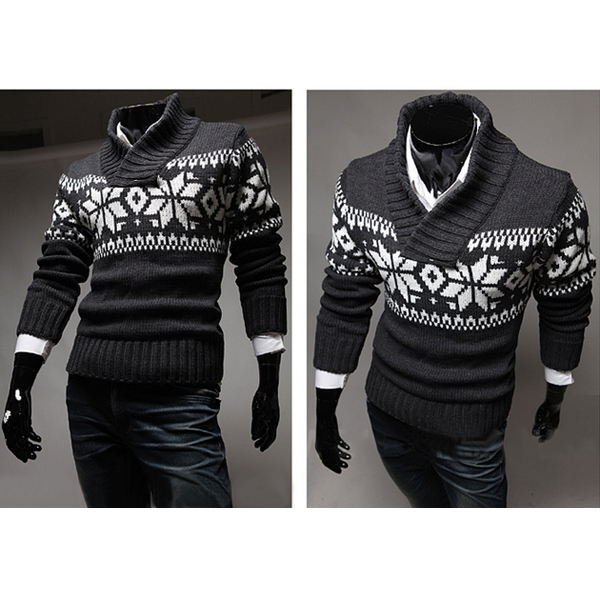 Christmas Mens Snowflake Turtleneck Pullover Thickening Warm Sweater at ...