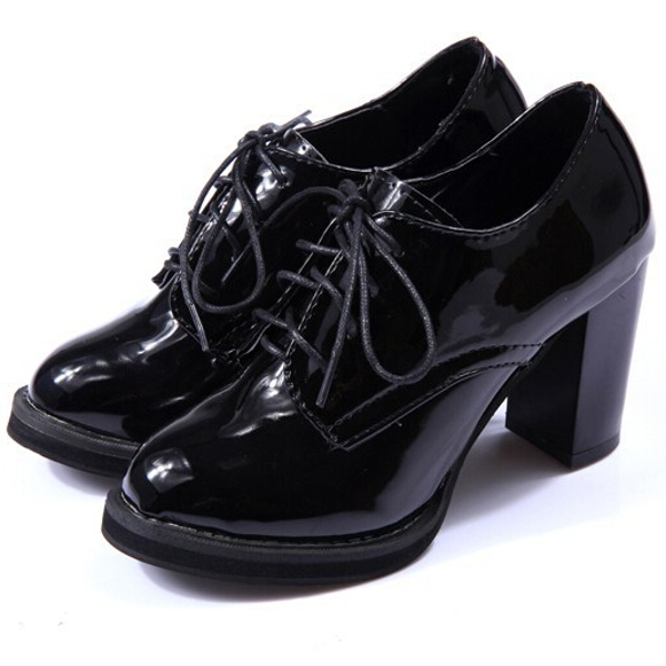 Pointed Patent Leather Thick High Heel Ankle Women Boots Oxfords with ...