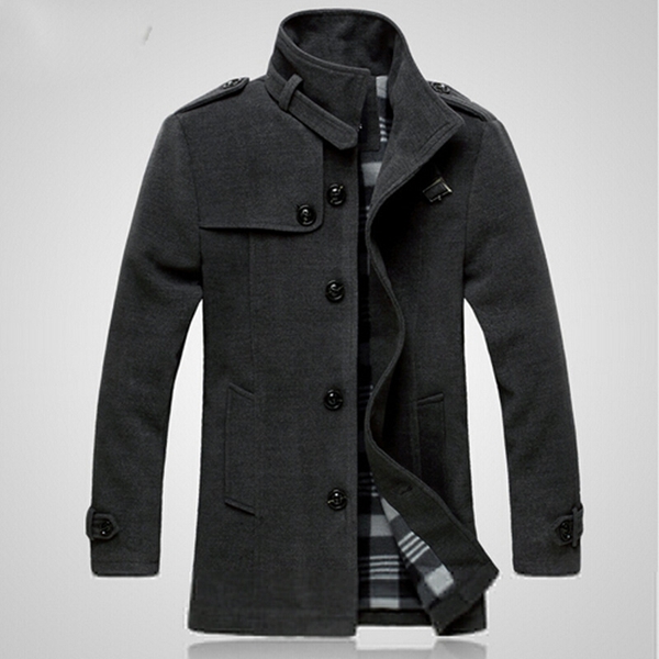 Fashion Winter Mens Warm Woolen Fleece Jacket Coat Wool Button Up at ...