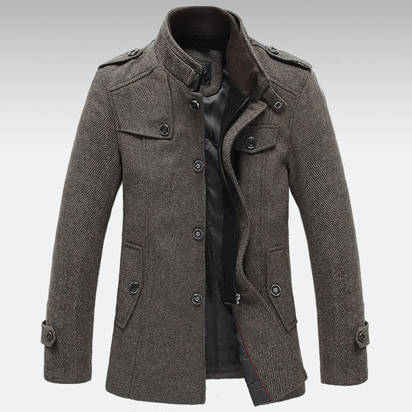 Mens Knitted Stand Collar Wool Blend Tweed Coats Long Jackets at ...