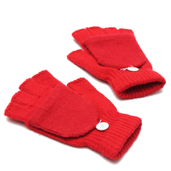 Men Woman Flip Fingerless Knitted Mitten Combo Half Finger Gloves at ...