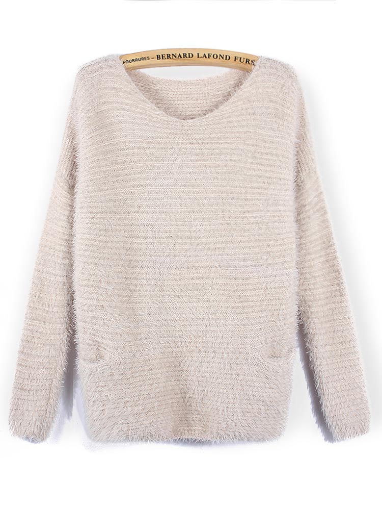 Fashion Women Mohair Round Neck Pullover Long Sleeve Knitted Sweater at ...