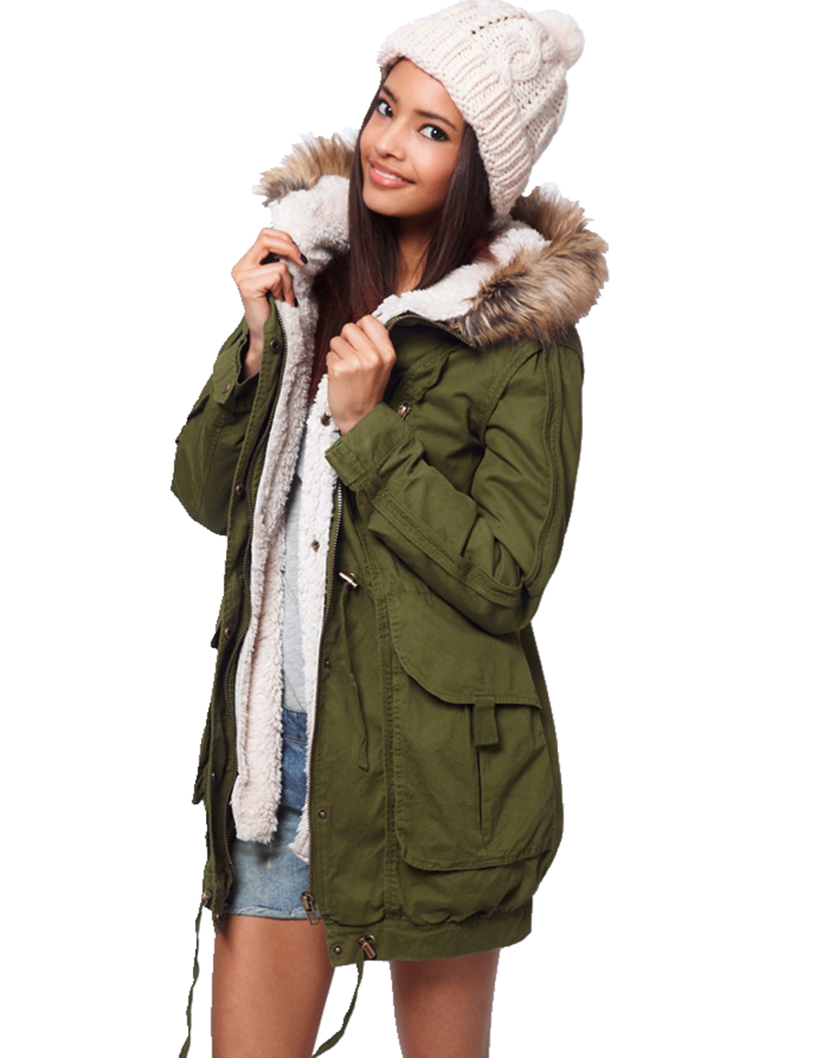 Women Thick Fleece Warm Faux Fur Coat Zip Hooded Parka Jackets ...