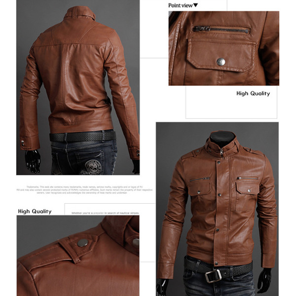 Men's Fashion Stand Collar PU Leather Motorcycle Jackets - US$35.67