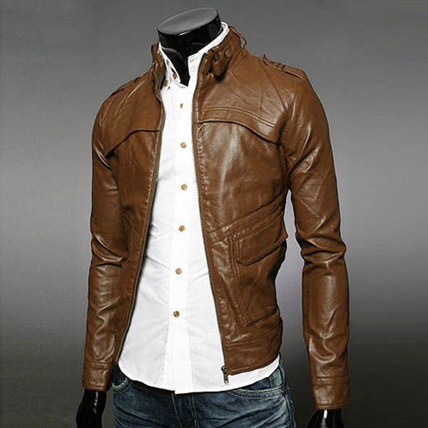 Men's Motorcycle Slim PU Leather Jacket Fashion Coat Casual Outerwear ...