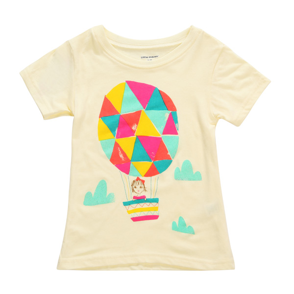 

2015 New Little Maven Baby Girl Children Air Balloon Yellow Cotton Short Sleeve T-shirt