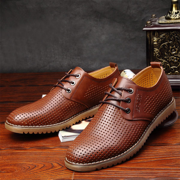 Big Size Men Breathable Casual Hollow Out Leather Oxfords Shoes - US$45.38