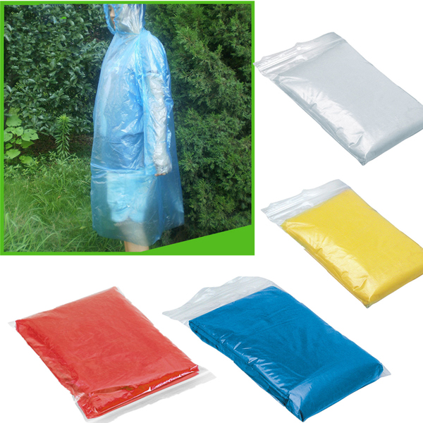 

Disposable Plastic Raincoat Travel Camping Rainwear Adult Emergency Waterproof Hood Poncho