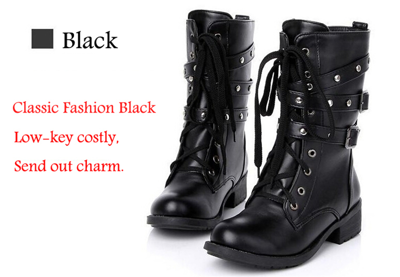 Motorcycle Boots Women Cool Goth Punk AnkleMilitary Lace-up Black ...