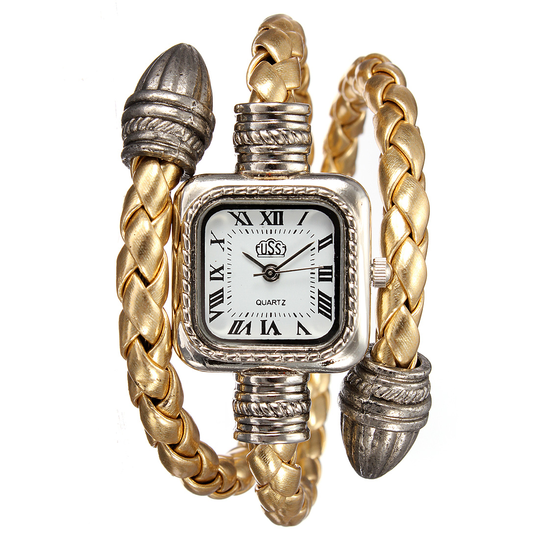 Lady Fashion Knitted Leather Bracelet Style Square Quartz Wrist Watch ...