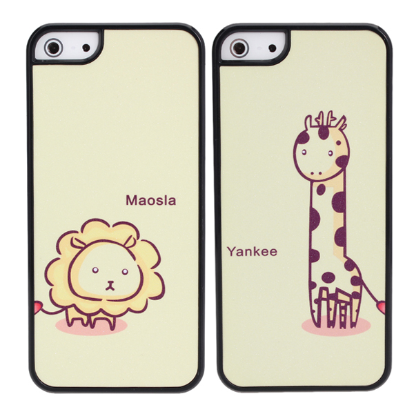 

Cute Cartoon Frosted Giraffe Lion Couple Plastic Case For iPhone 5 5S