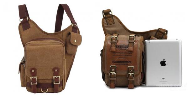 

KAUKKO Mens Retro Multi-functional Pockets Leisure Canvas Bag Crossbody Bags