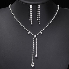Silver Water Drop Rhinestone Chain Bride Necklace Jewelry Sets