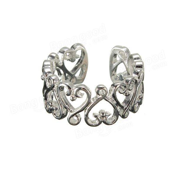 

Silver Plated Hollow Hearts Crystal Open Finger Ring For Women