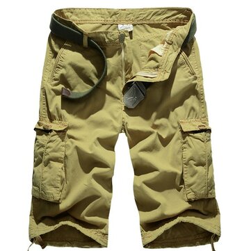 Summer Mens Cotton Beach Shorts Big Pockets Washed Solid Color Cargo ...