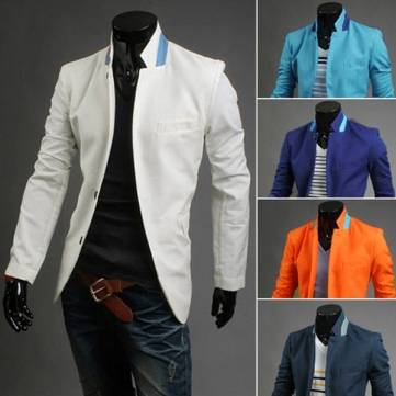 Men's Fashion Hit Color Small Buckle Collar Design Basic Suit - US$28. ...