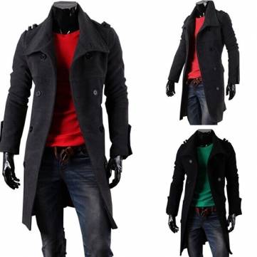 Winter Mens Fashion Jacket Long Double-breasted Woolen Collar Coat at ...
