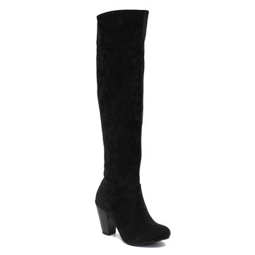Women Flat Heel Over The Knee Suede Slouch Shoes Stretchy Winter Boots ...