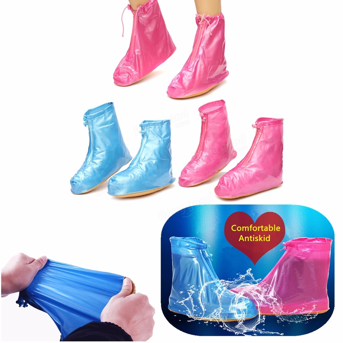 S M L XL Size Women Waterproof Shoe Covers Flattie Rain Rainproof Zip ...